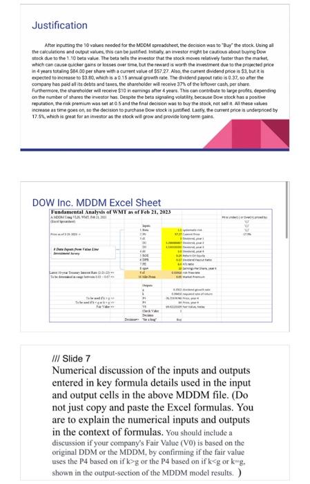 The question is listed under Slide 7 Justification After inputting the 10