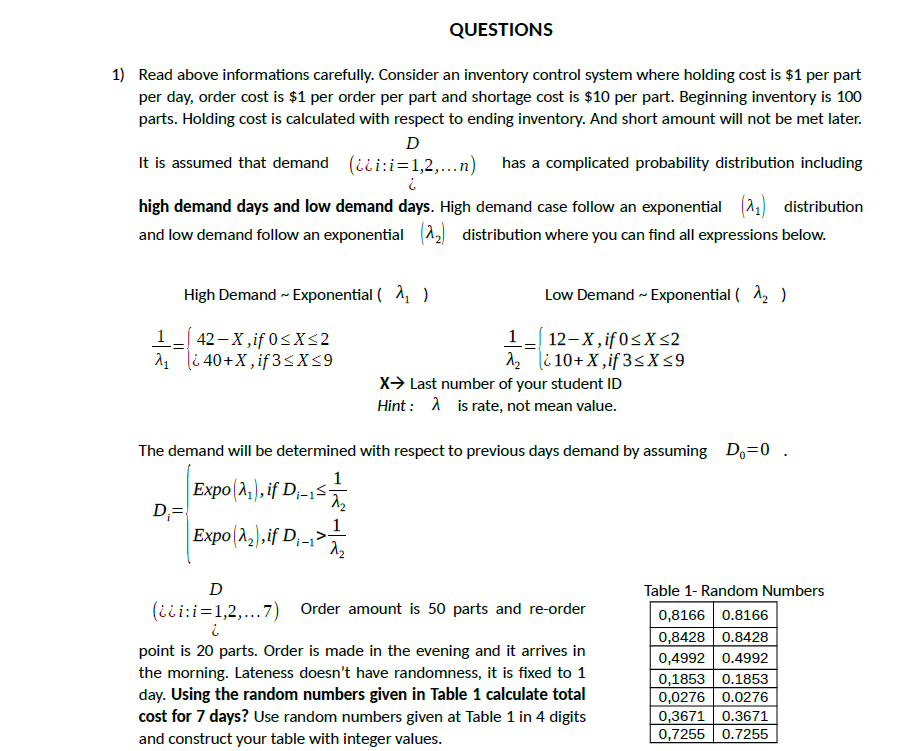 1) Read above informations carefully. Consider an inventory control system where