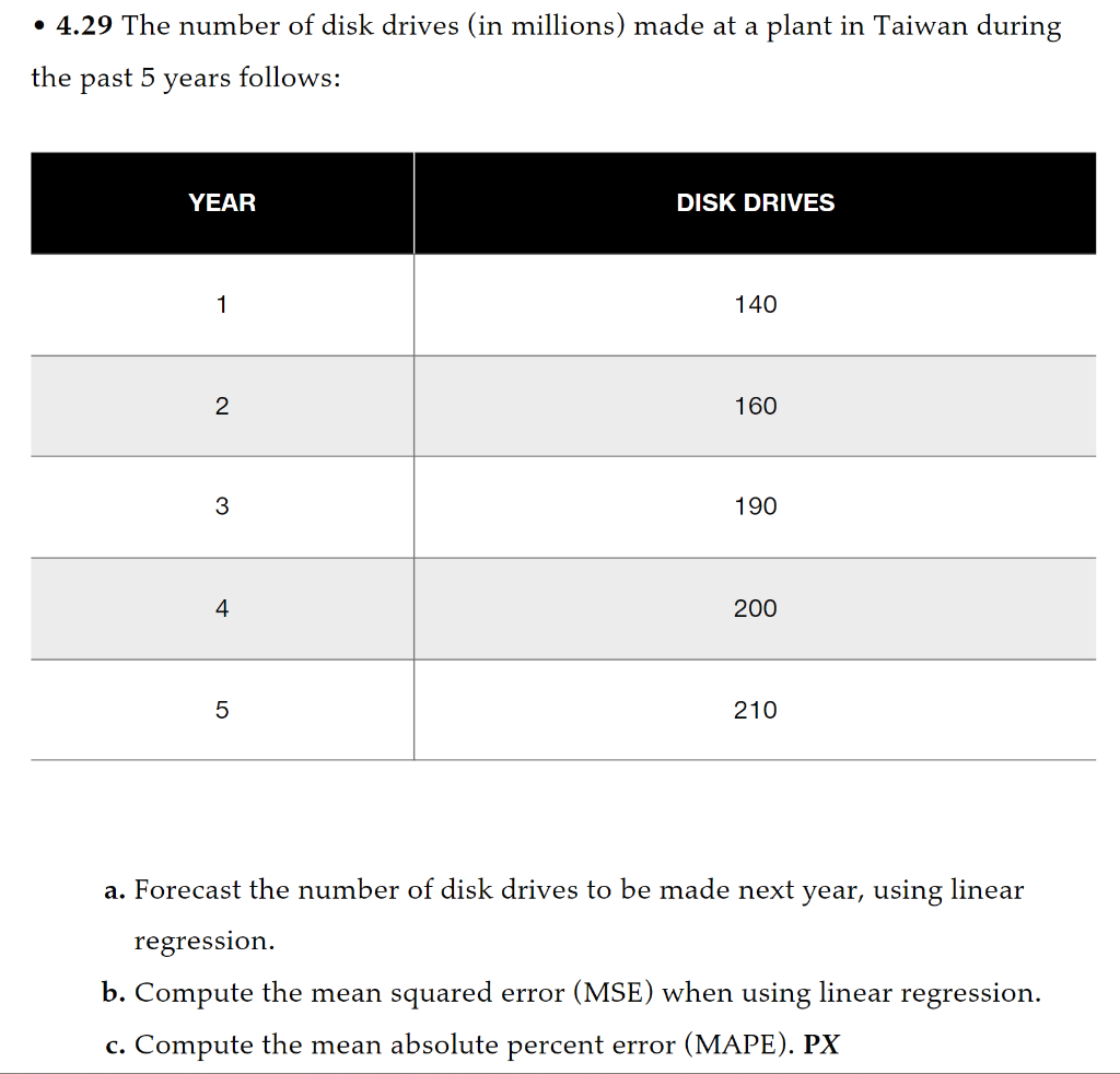 Please solve in excel worksheet using formulas: - 4.29 The number of