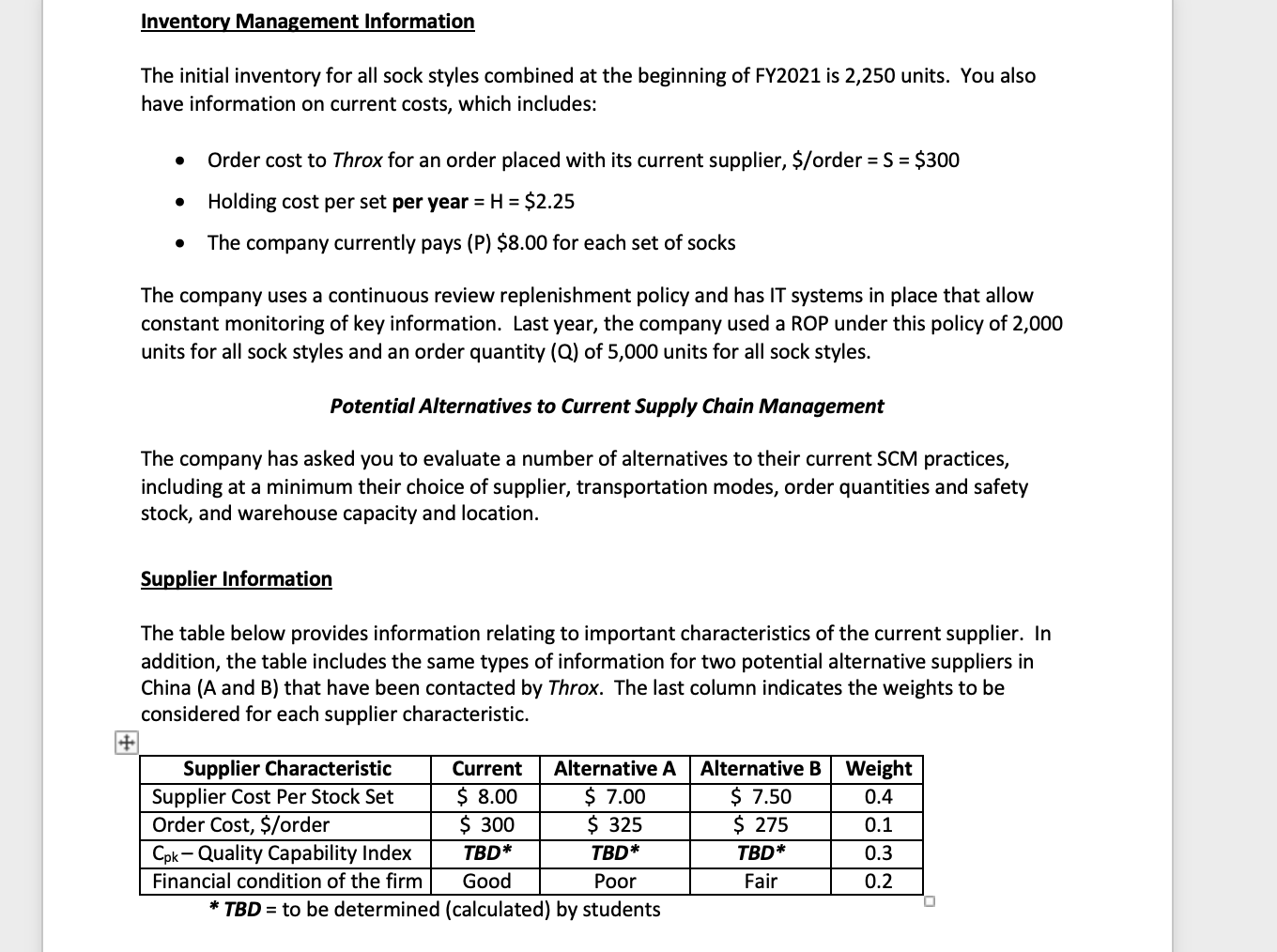  Using the current and alternative supplier information that has been provided