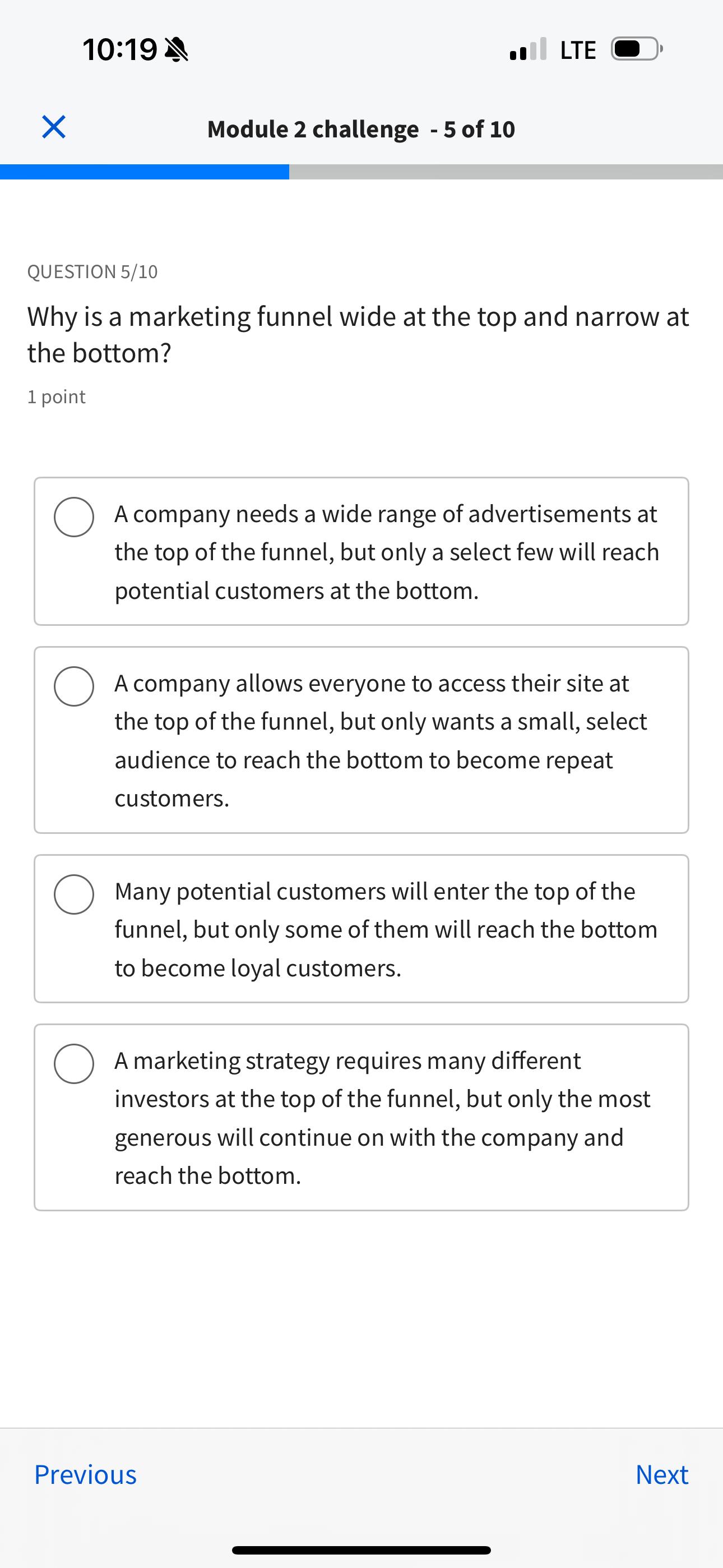  10:19 .) LTE Module 2 challenge -5 of 10 QUESTION 5/10