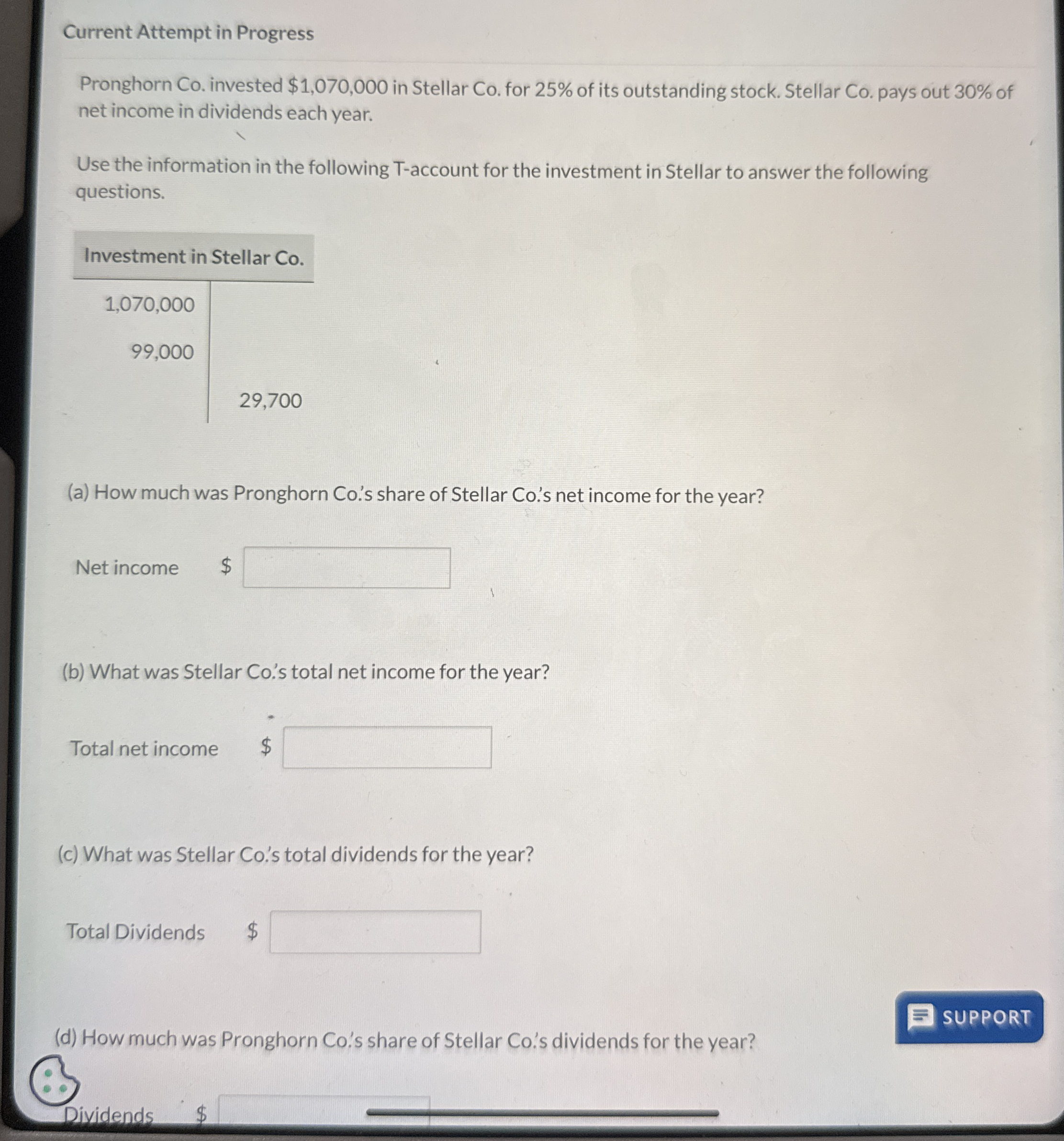 Current Attempt in Progress Pronghorn Co. invested $1,070,000 in Stellar Co.