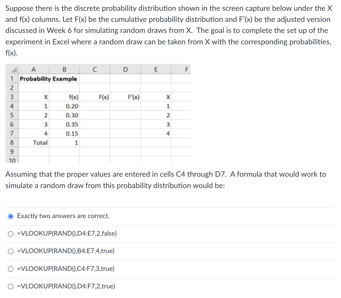 Suppose there is the discrete probability distribution shown in the screen