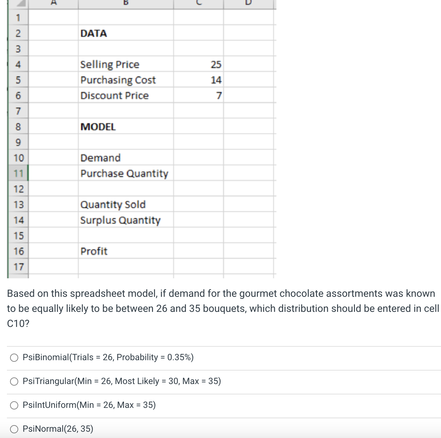 Based on this spreadsheet model, if demand for the gourmet chocolate