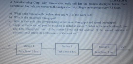  A Manufacturing Corp. with three-station work cell has the process displayed