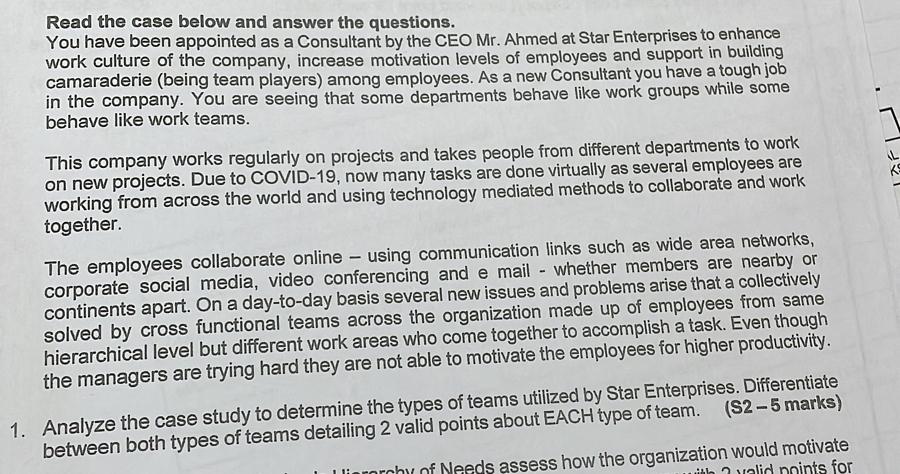 Read the case below and answer the questions. You have been