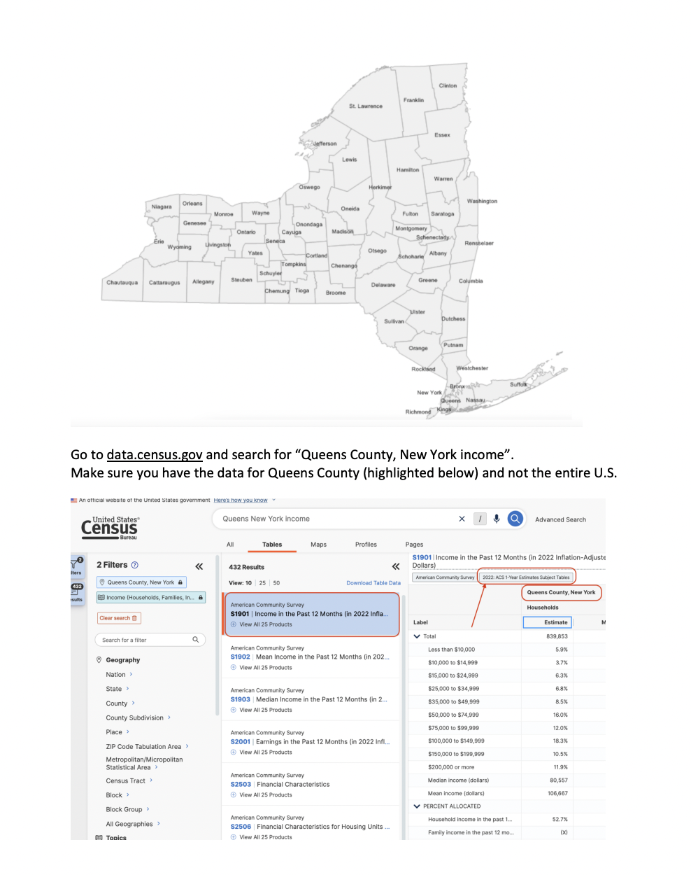 14 selected New York State counties, calculate 2022 household income GINI coefficients.