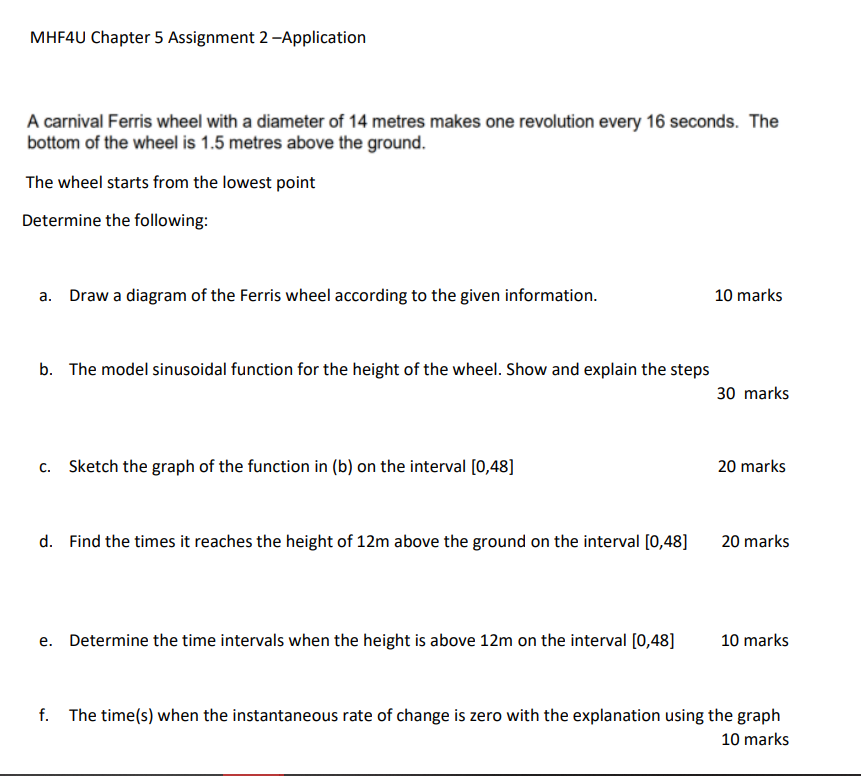 MHF4U Chapter 5 Assignment 2 App|ication A carnival Ferris wheel with
