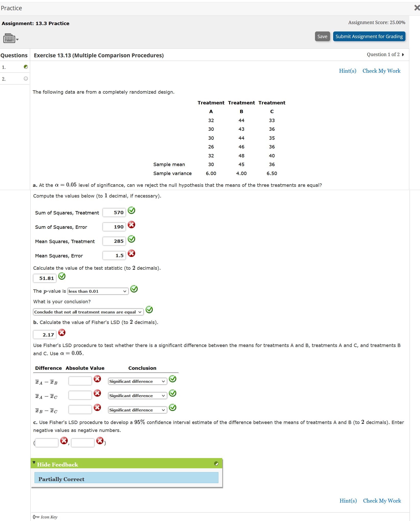  Practice Assignment: 13.3 Practice Assignment Score: 25.00% ' Submit Assignm or