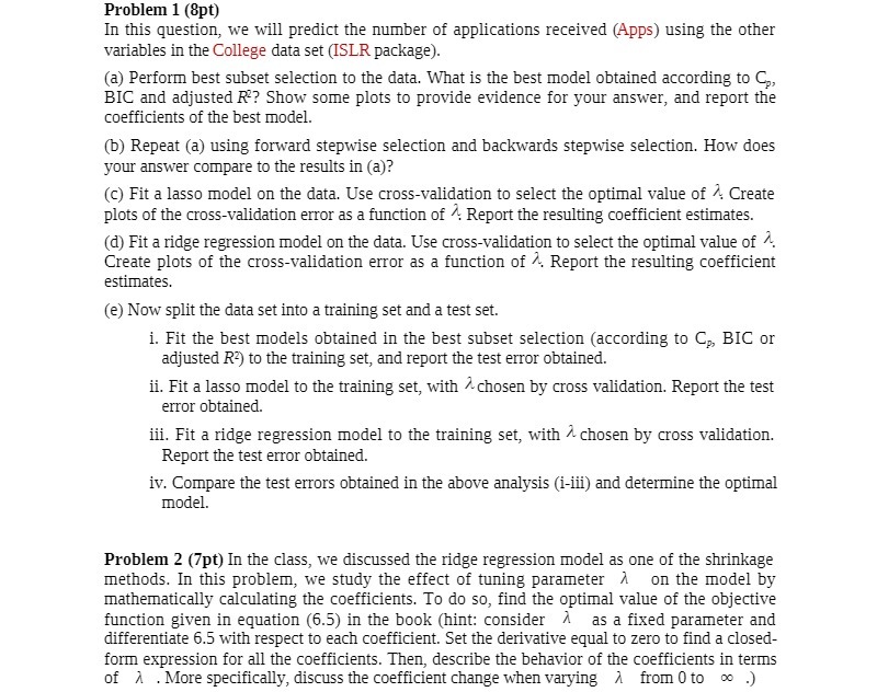  Problem 1 (8pt) In this question, we will predict the number