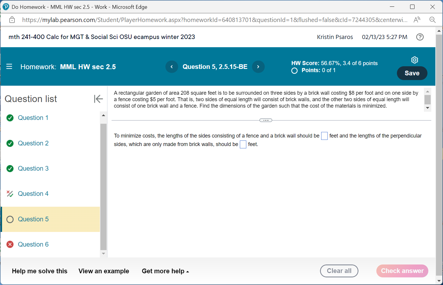  Do Homework - MML HW sec 2.5 - Work - Microsoft