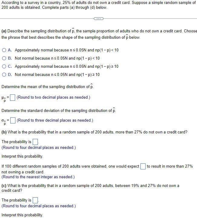 200 adults, between 19% and 27% do not own a credit card?