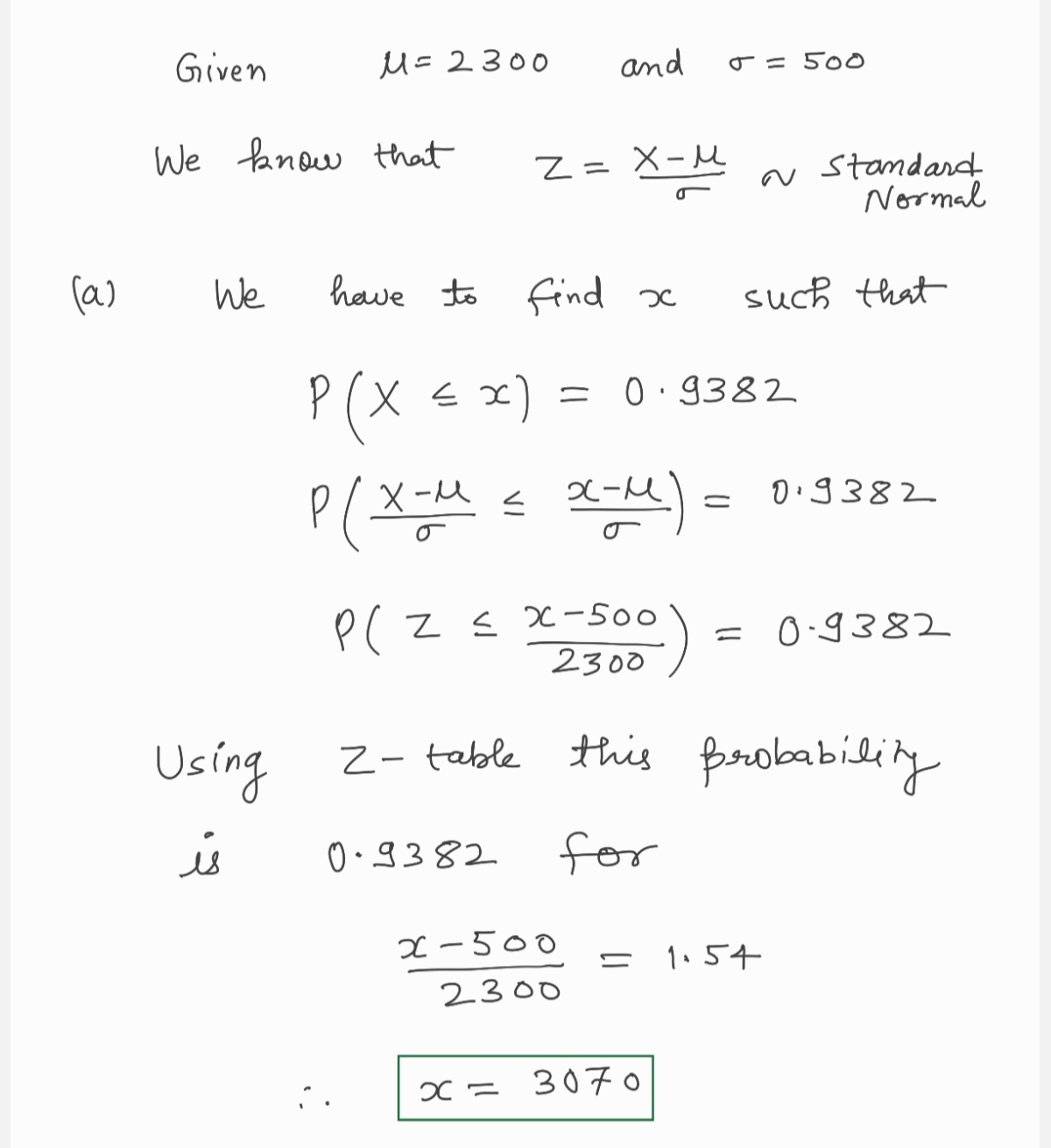 standard deviation o= 500. a. Find x such that AX = x)