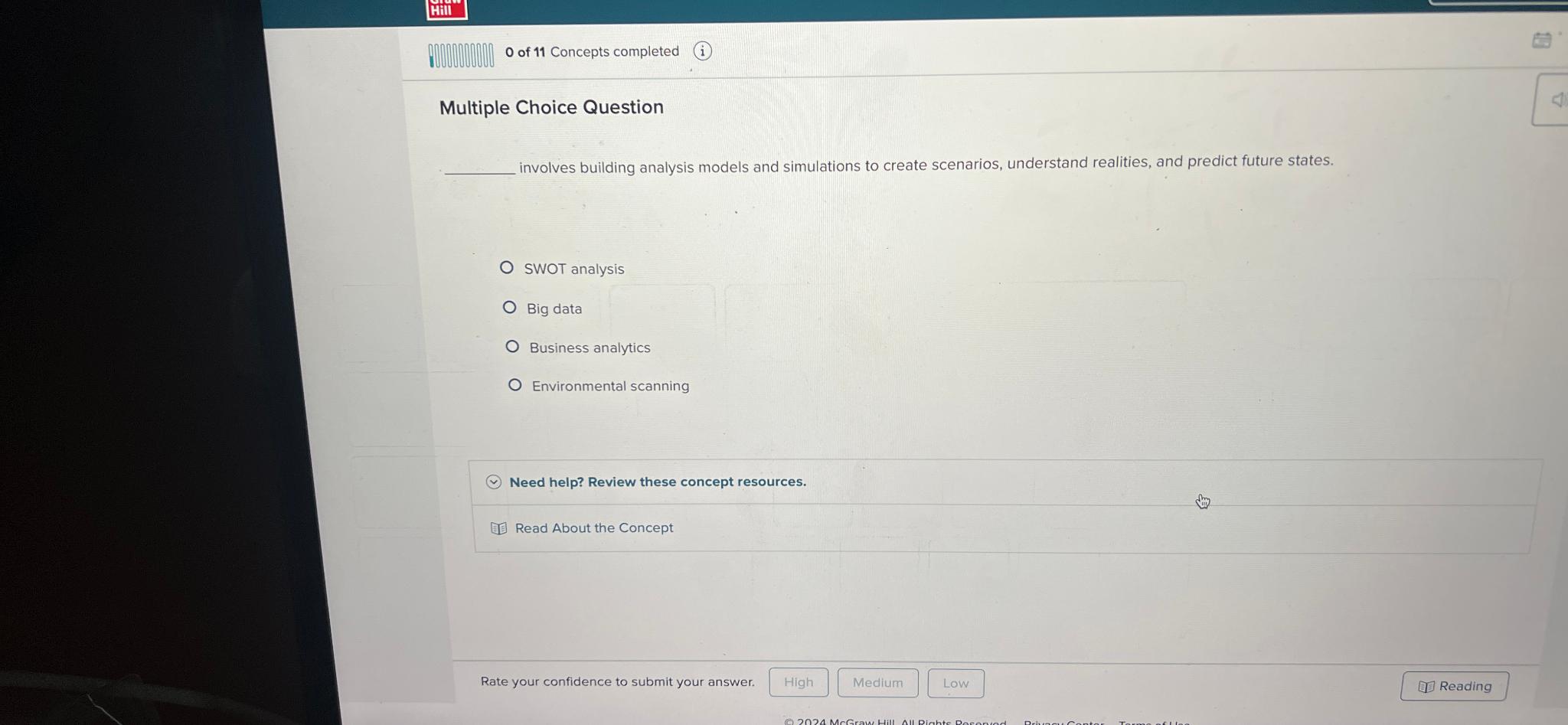  0 of 11 Concepts completed (i) Multiple Choice Question involves building