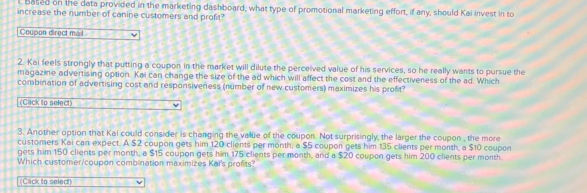  Based on the data provided in the marketing dashboard, what type