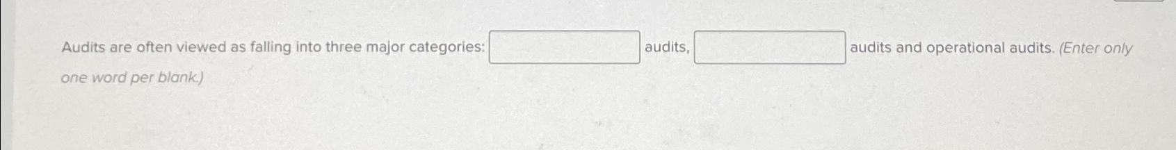  Audits are often viewed as falling into three major categories: audits,
