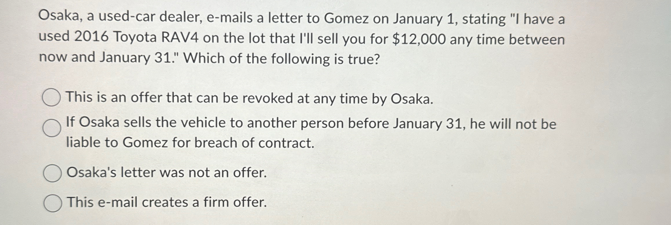  Osaka, a used-car dealer, e-mails a letter to Gomez on January