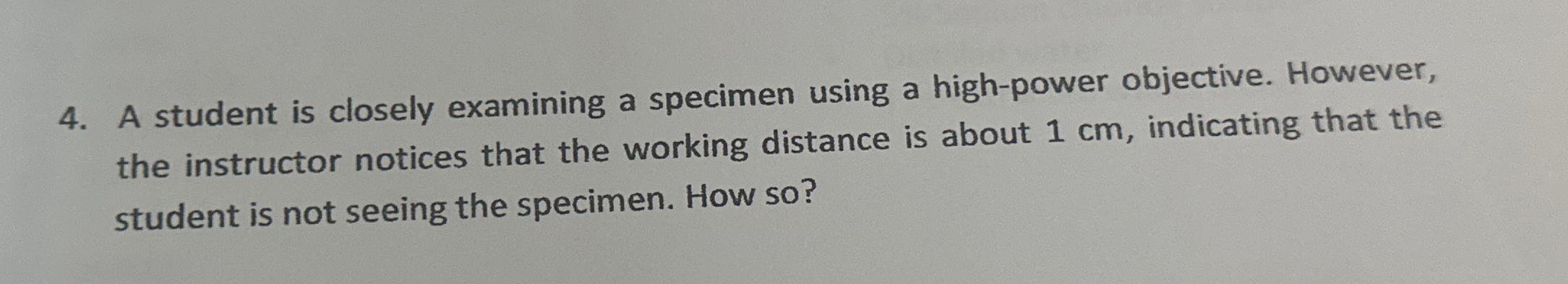  A student is closely examining a specimen using a high-power objective.