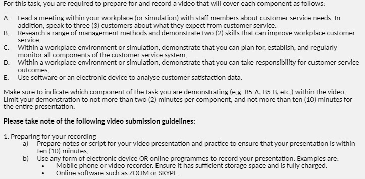  For this task, you are required to prepare for and record