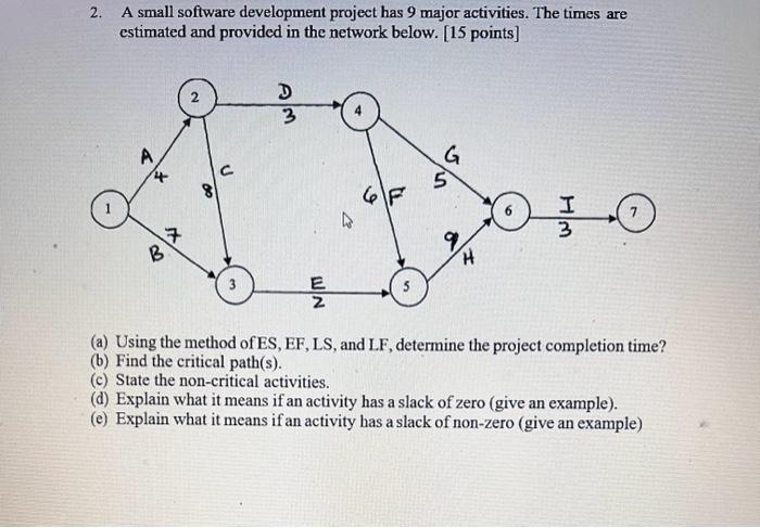  2. A small software development project has 9 major activities. The