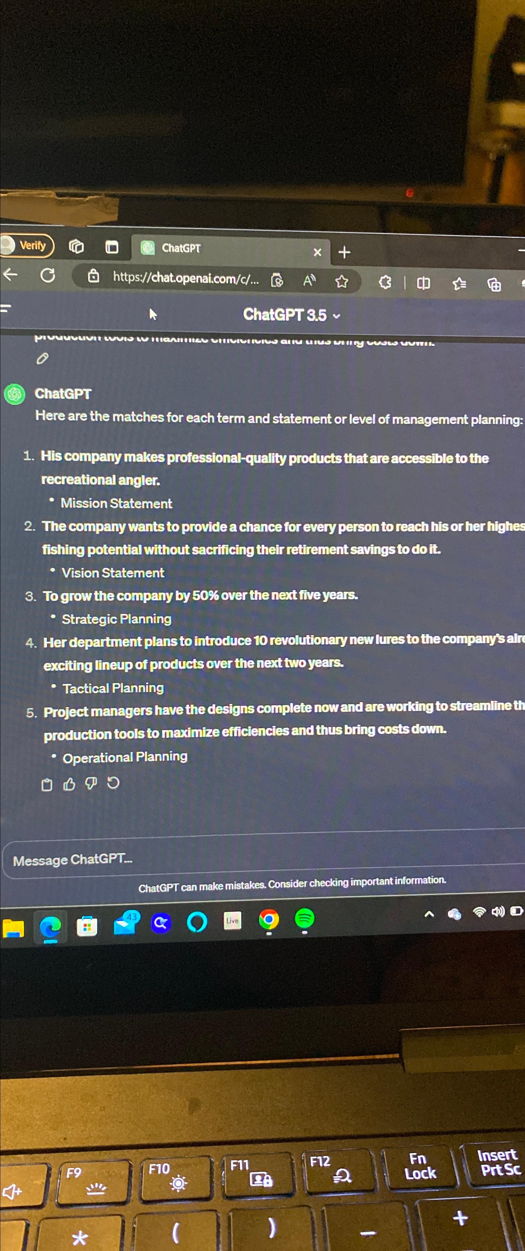  ChatePT Here are the matches for each term and statement or