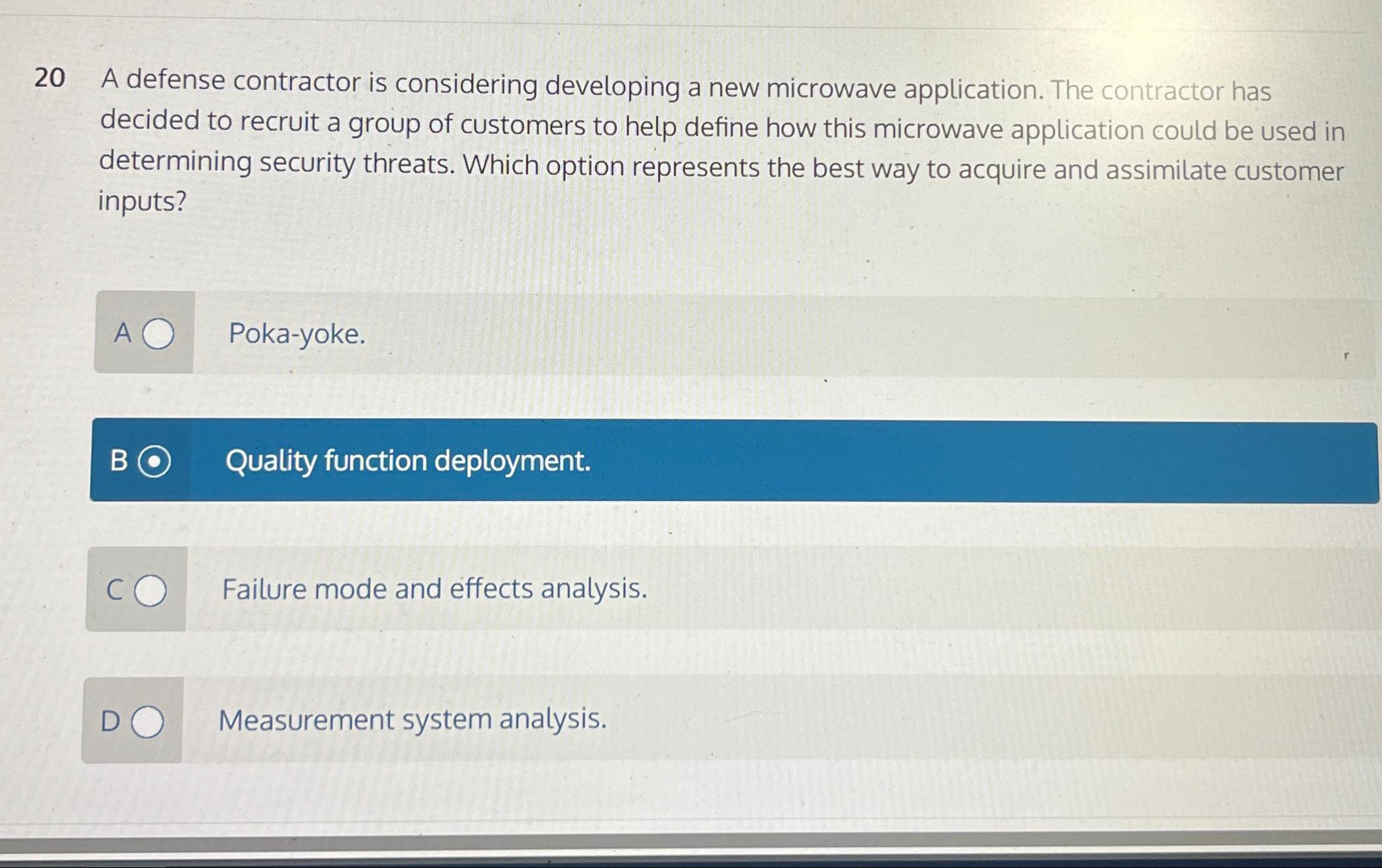  20 A defense contractor is considering developing a new microwave application.