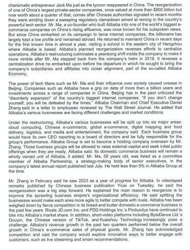 YOU! Questions in this section are based on the following article. Alibaba