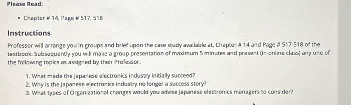  - Chapter \# 14, Page \# 517, 518 Instructions Professor will