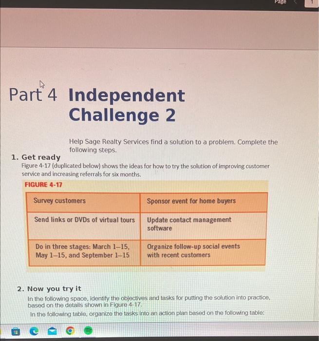 Problem solving- independent challenge please explain in details. 1. Get ready Figure