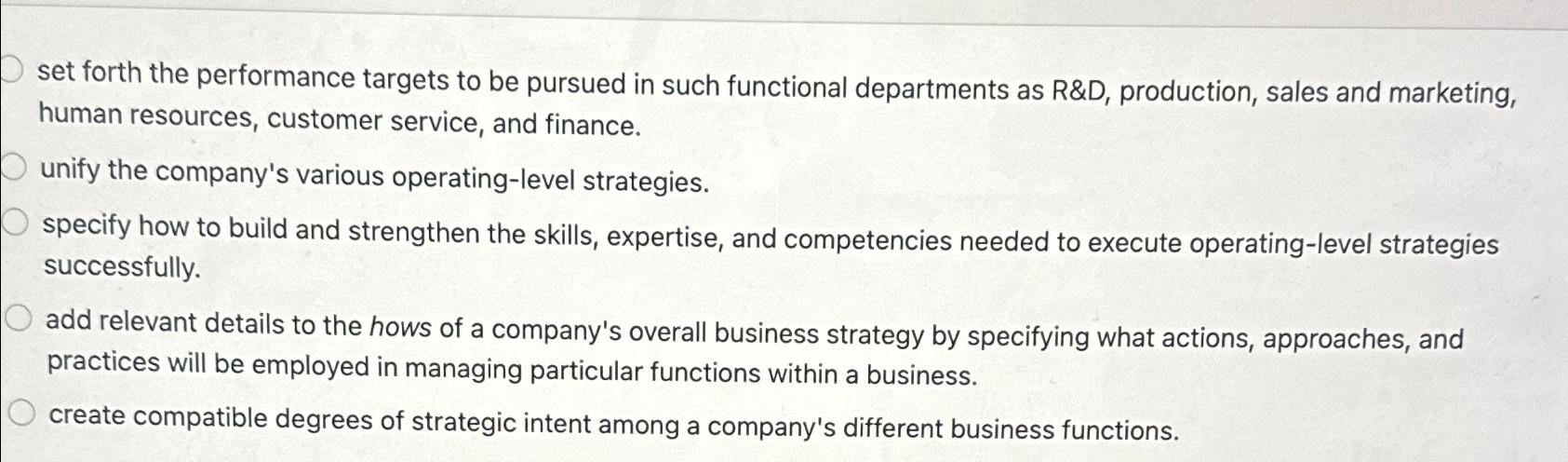  set forth the performance targets to be pursued in such functional