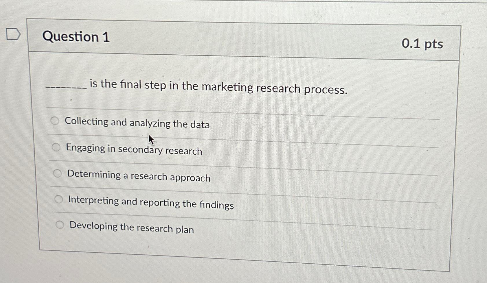  Question 1 0.1 pts is the final step in the marketing