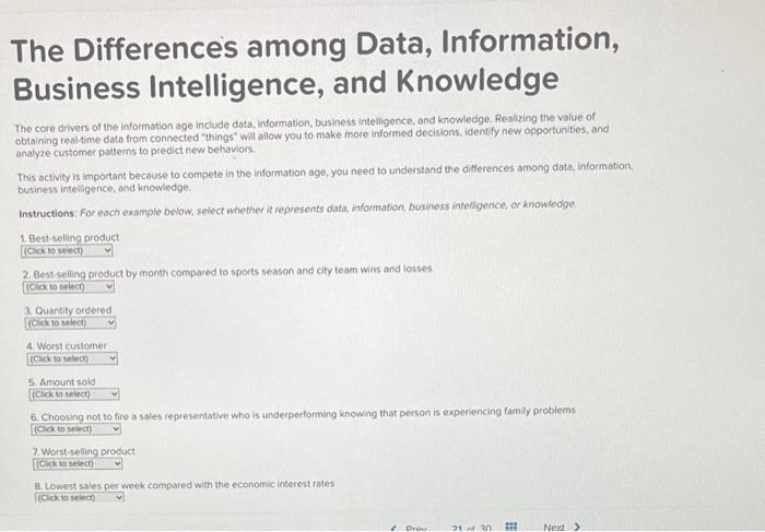  pls help The Differences among Data, Information, Business Intelligence, and Knowledge