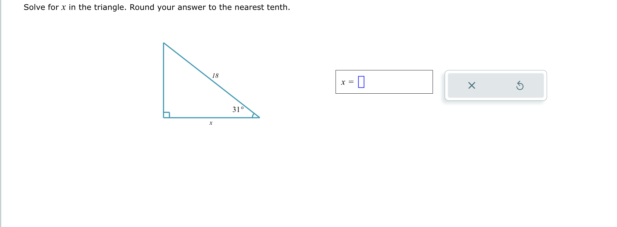 Solve for x in the triangle. Round your answer to the