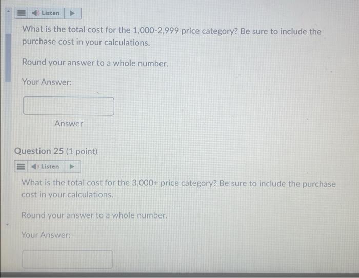 that follow. What is the Q value for the 1999 price category