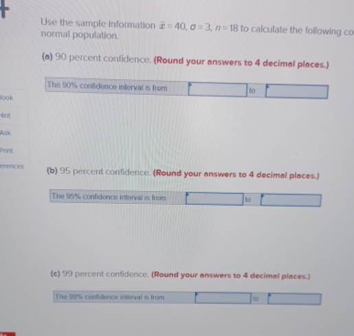  Use the sample information z = 40, o = 3, n