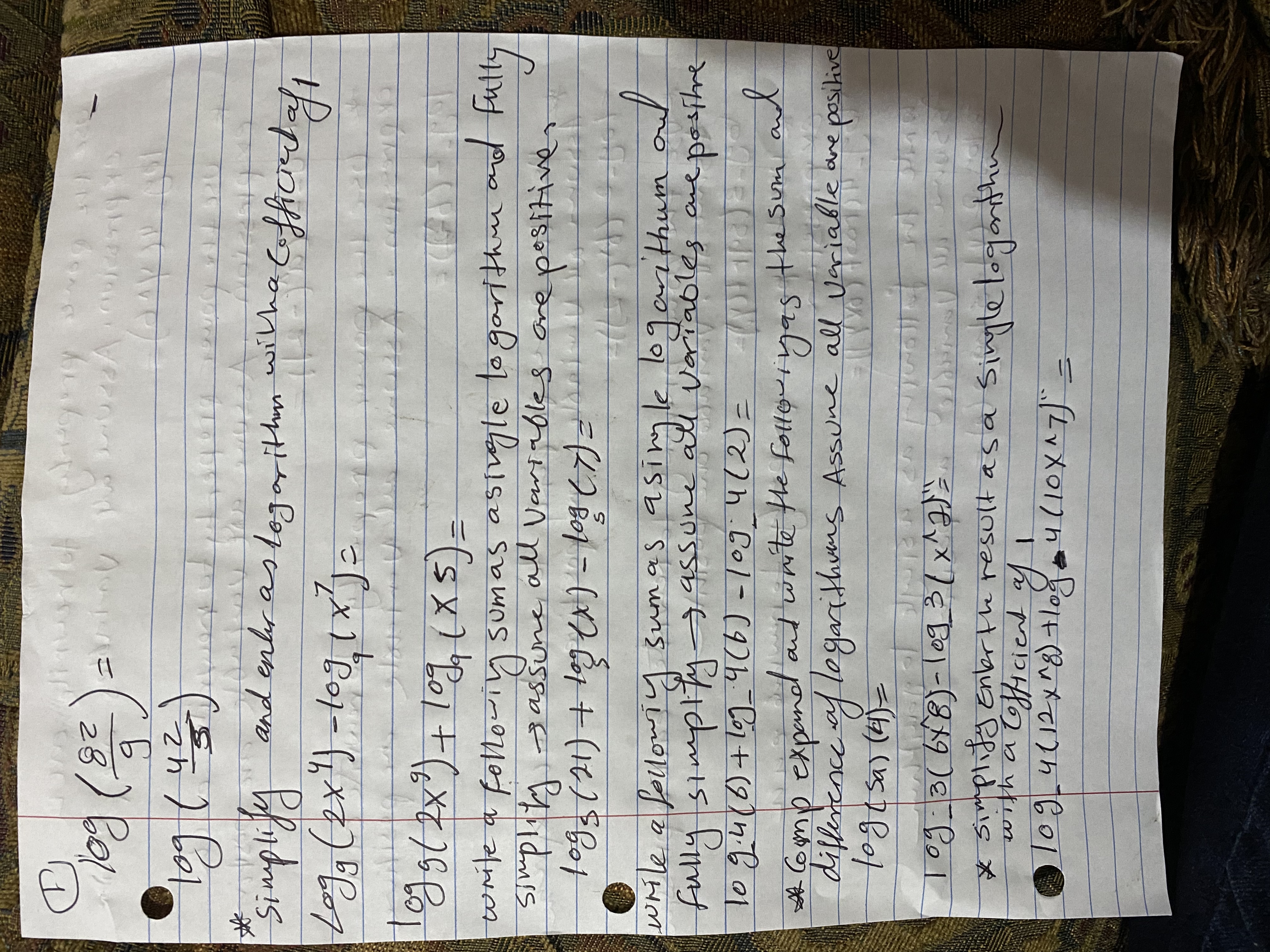  109 / 82 g log ( 42 simplify and enter as