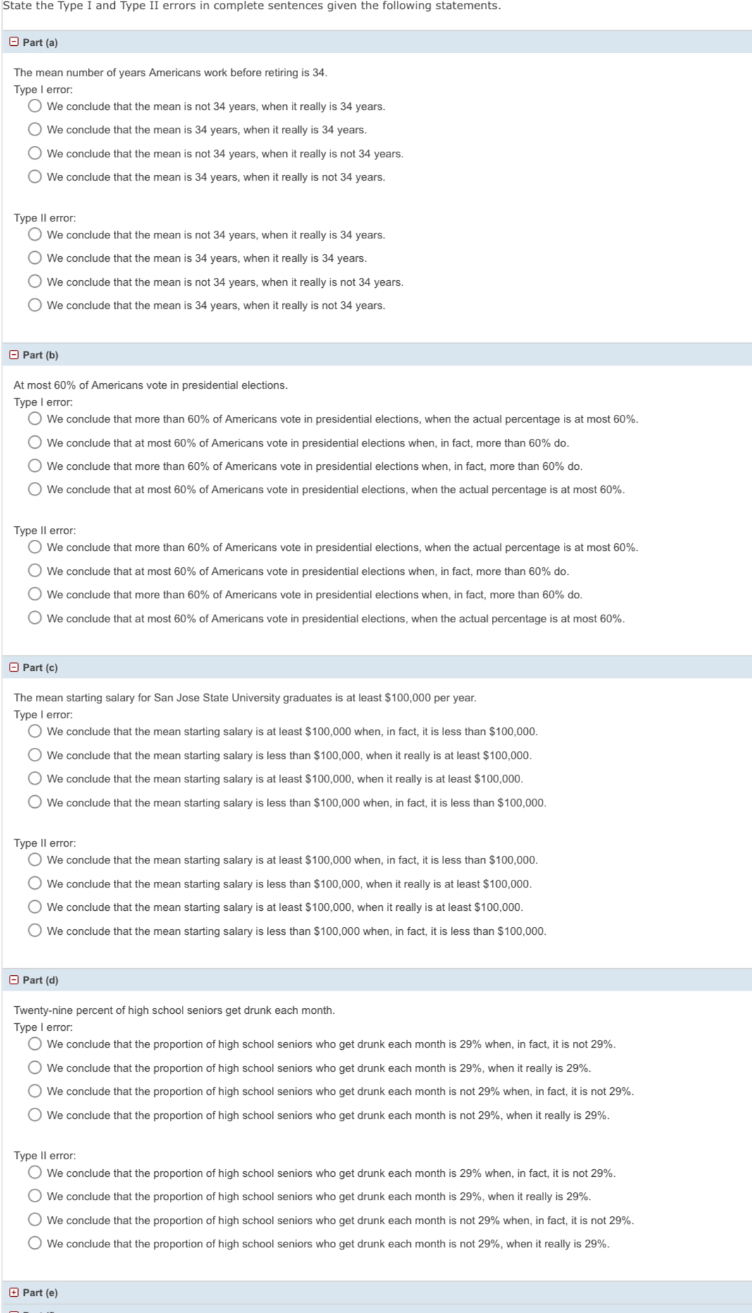  State the Type I and Type II errors in complete sentences