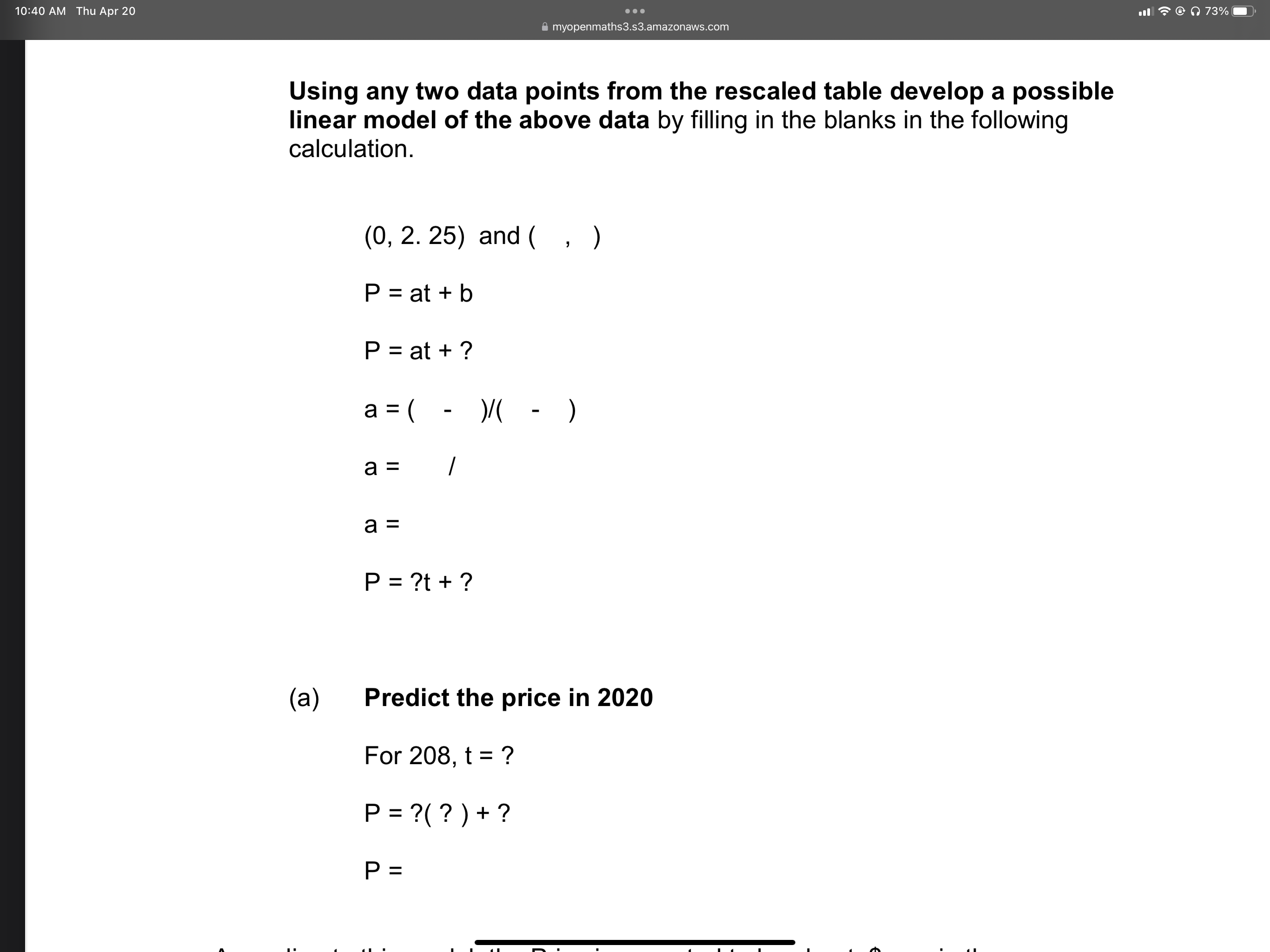 of the cost over each time period. Just fill in the result;