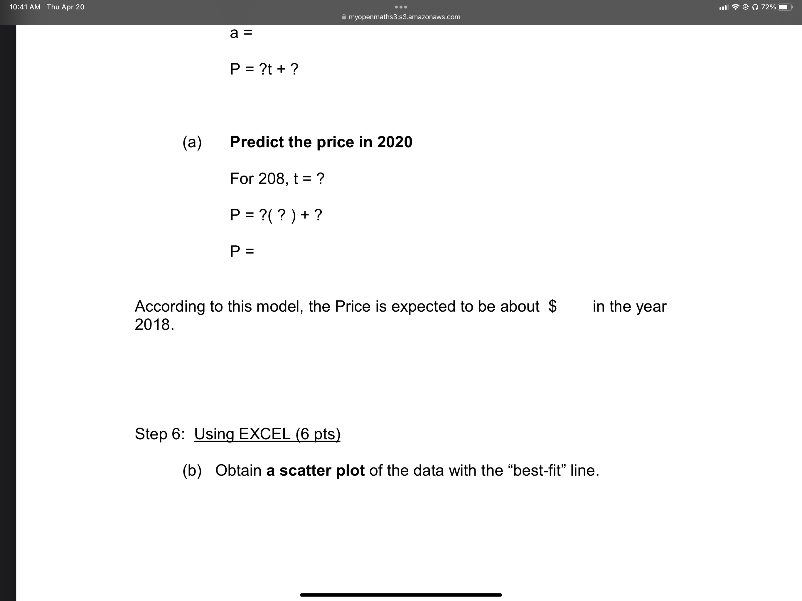 don't' show the calculation. Time Line Price(d0llars) Average rate of change 1