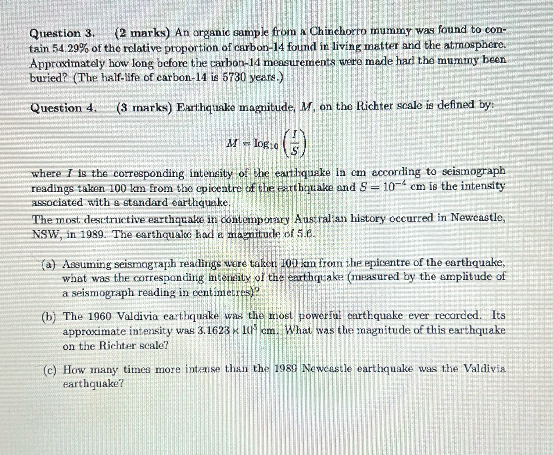 Question 3. (2 marks) An organic sample from a Chinchorro mummy