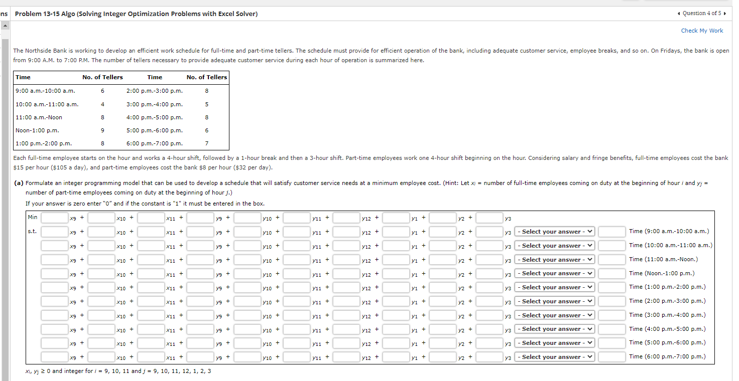  ns Problem 13-15 Algo (Solving Integer Optimization Problems with Excel Solver)