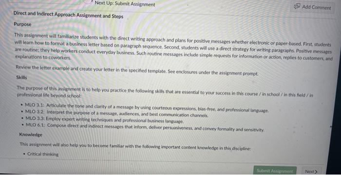  Direct and Indirect Approach Assignment and Steps Purpose This assignment will