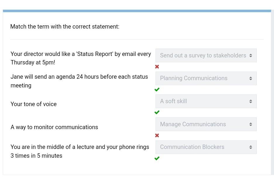 Match the term with the correct statement: Your director would like