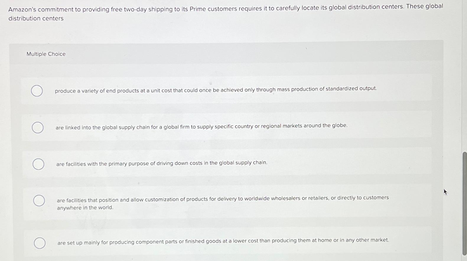  Amazon's commitment to providing free two-day shipping to its Prime customers