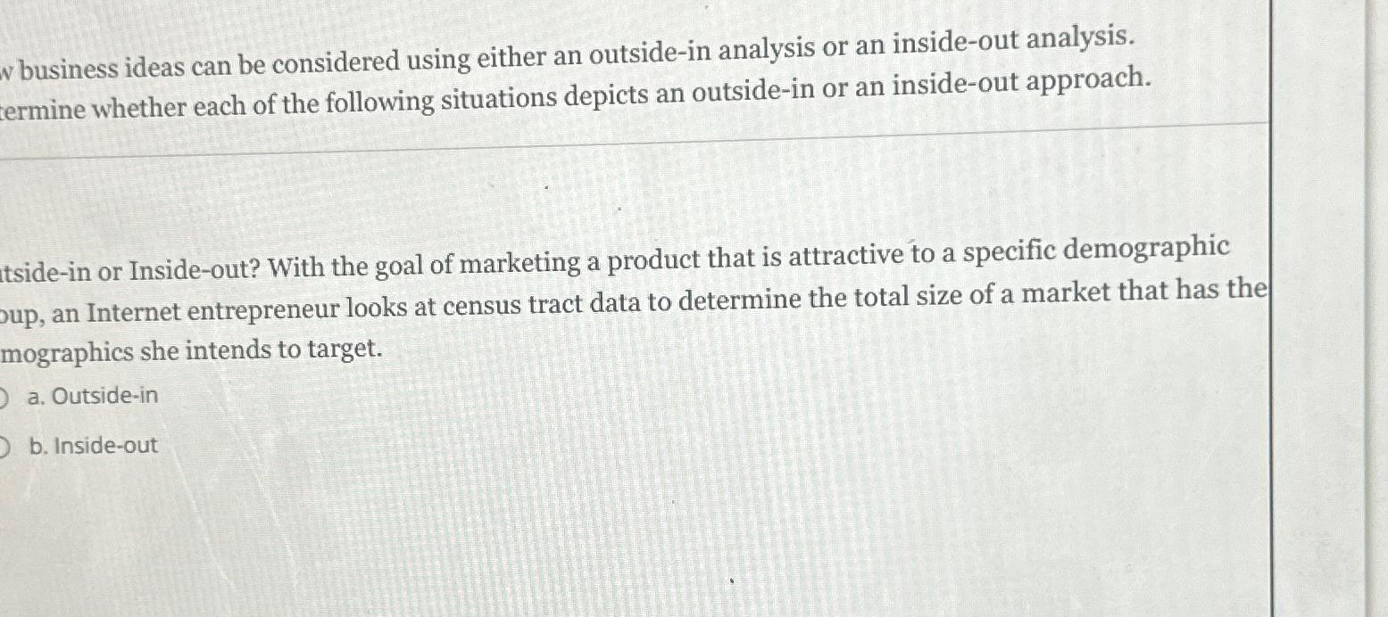  business ideas can be considered using either an outside-in analysis or