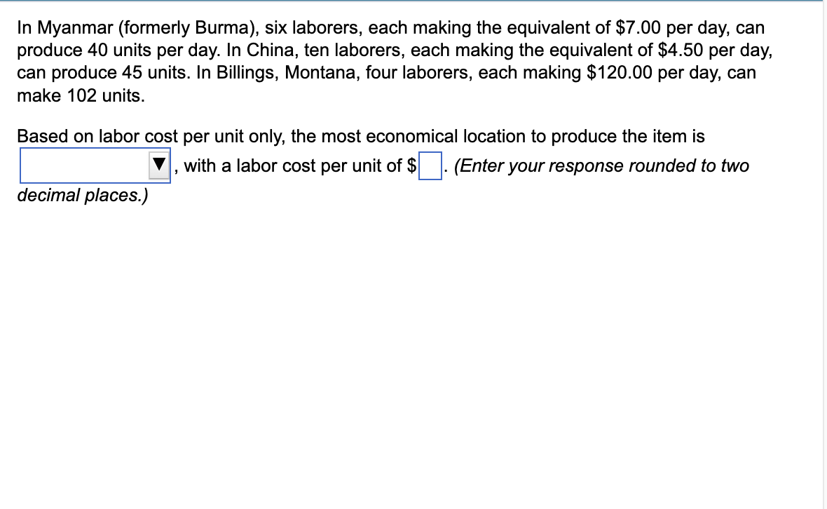  1. For choosing new facility locations, a decision-maker wishes to track