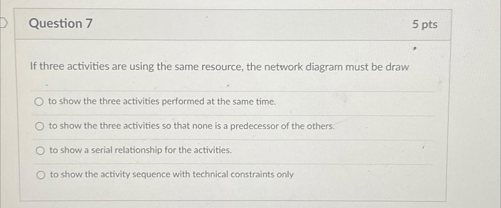  Question 7 5 pts If three activities are using the same