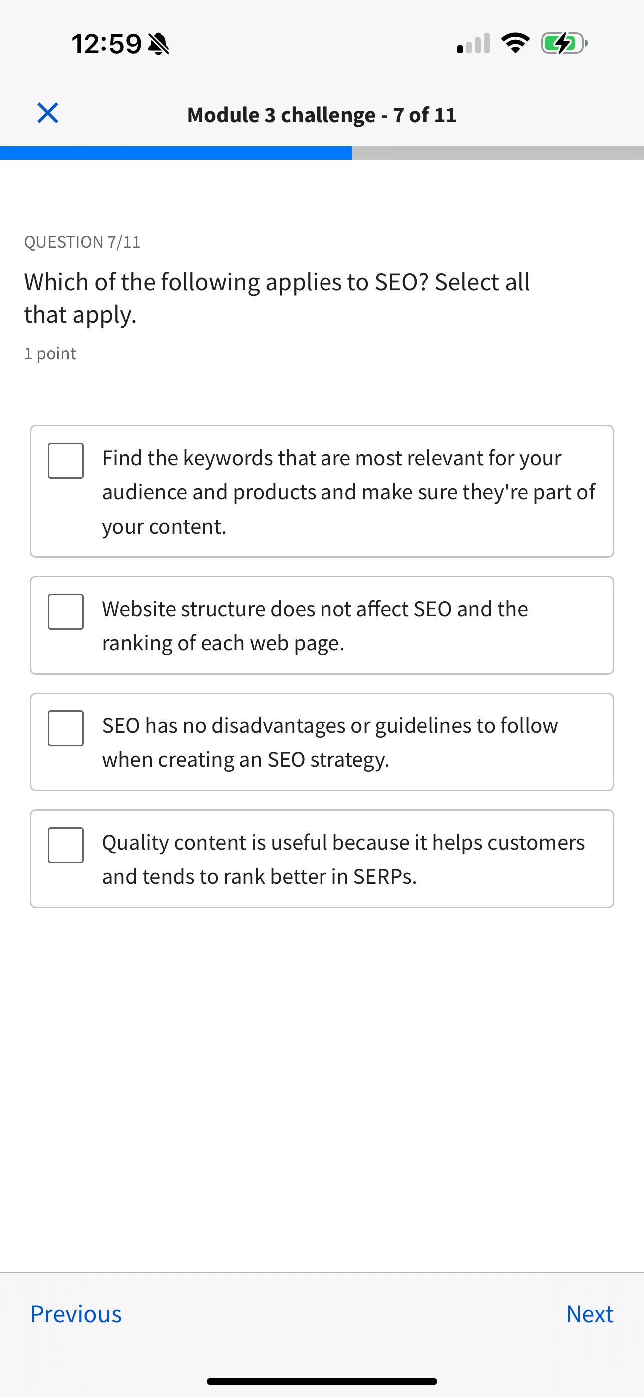  12:59 Module 3 challenge -7 of 11 QUESTION 7/11 Which of