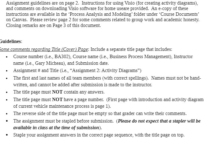 Assignment guidelines are on page 2. Instructions for using Visio (for