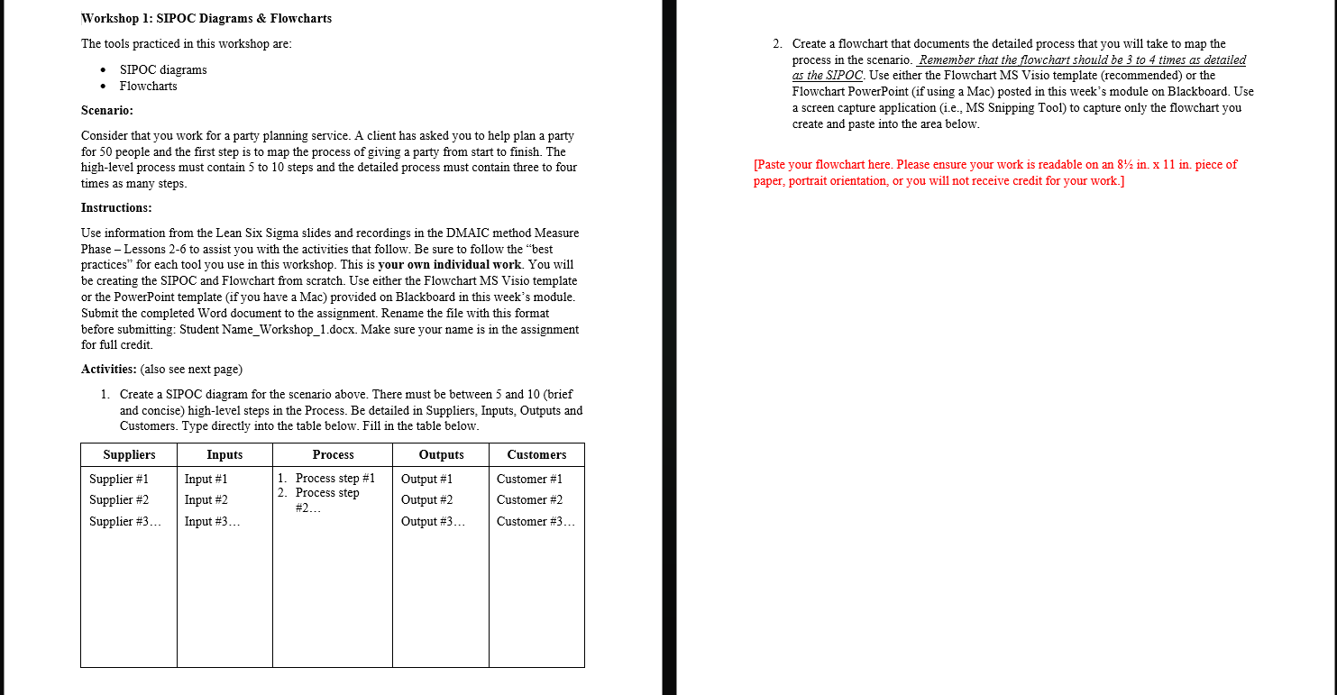 Please help me answer this question. Workshop 1: SIPOC Diagrams \& Flowcharts